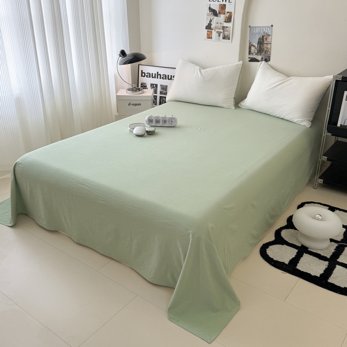 91家纺网 家纺一手货源 找家纺 桔禾家纺 2025新款ins风纯色水洗棉四件套双拼水洗棉学生三件套四件套 月白抹茶绿