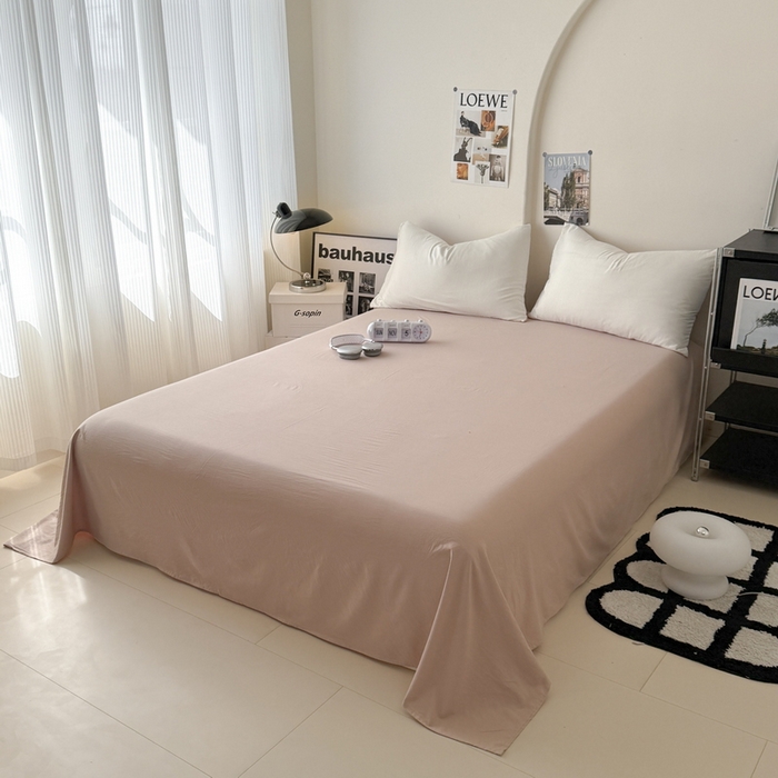 91家纺网 家纺一手货源 找家纺 桔禾家纺 2025新款ins风纯色水洗棉四件套双拼水洗棉学生三件套四件套 月白藕粉