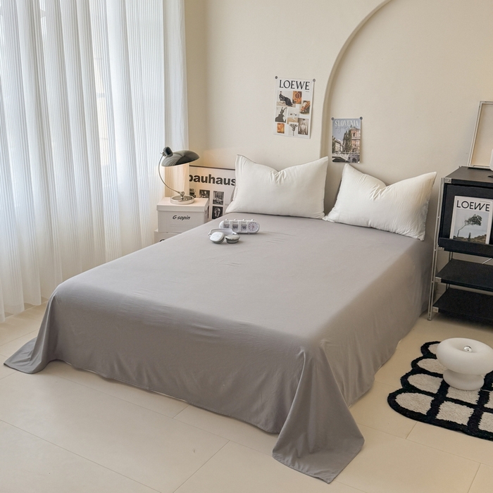 91家纺网 家纺一手货源 找家纺 桔禾家纺 2025新款ins风纯色水洗棉四件套双拼水洗棉学生三件套四件套 月白浅灰