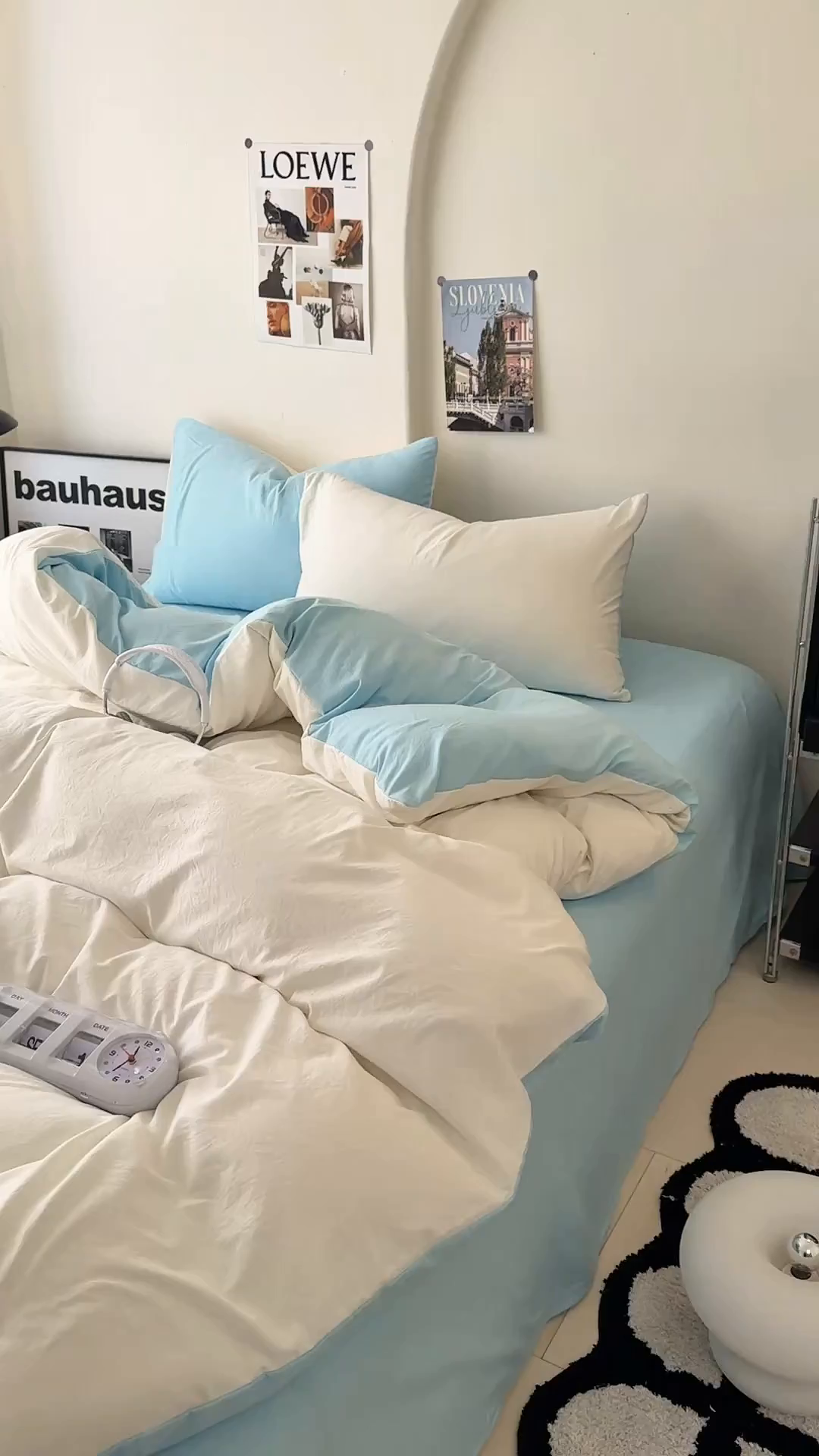 91家纺网 家纺一手货源 找家纺 桔禾家纺 2025新款ins风纯色水洗棉四件套双拼水洗棉学生三件套四件套 月白天空蓝