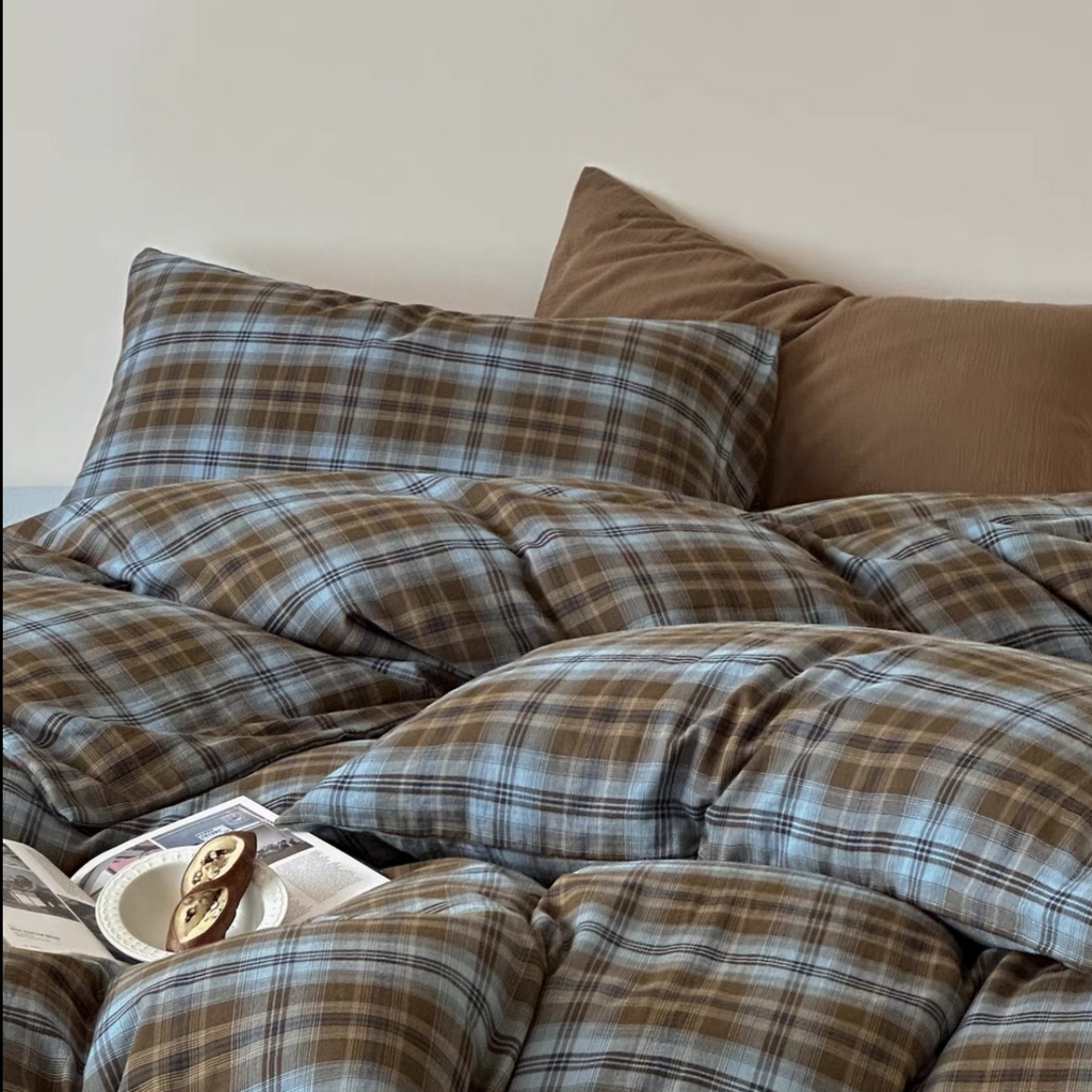 （总）仰望棉麻双层纱供应链2025新款AB版全棉色织双层纱四件套-雾蓝古屿