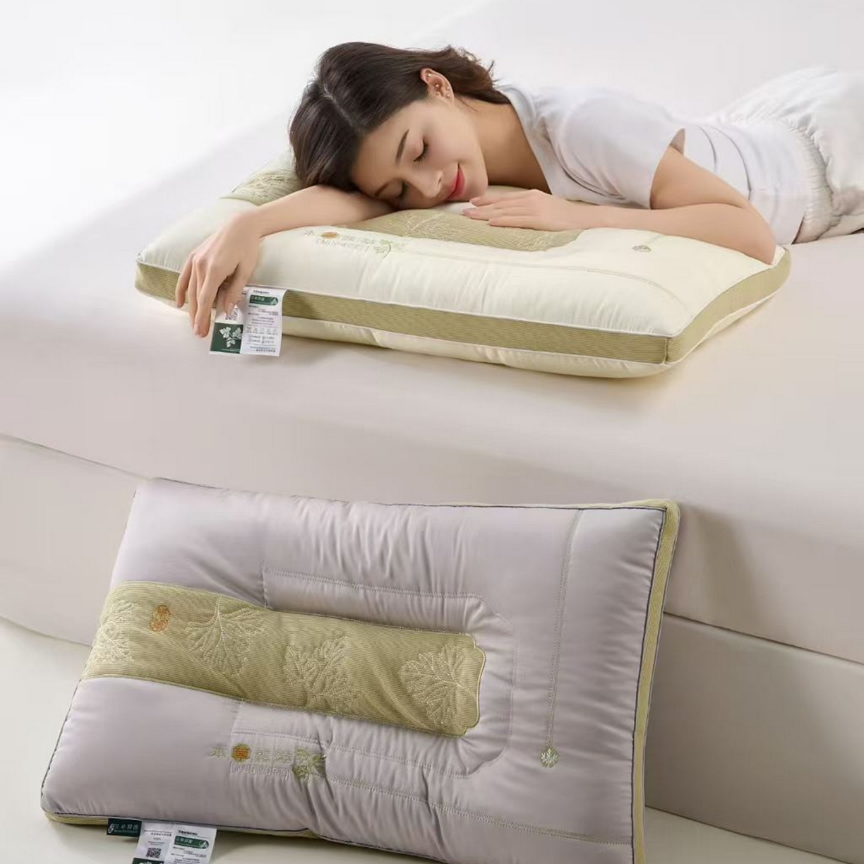 91家纺网 家纺一手货源 找家纺 （总）剑桥枕业 2025新款本草植萃艾草定型羽丝枕芯 剑桥枕业新品高度款式好枕头