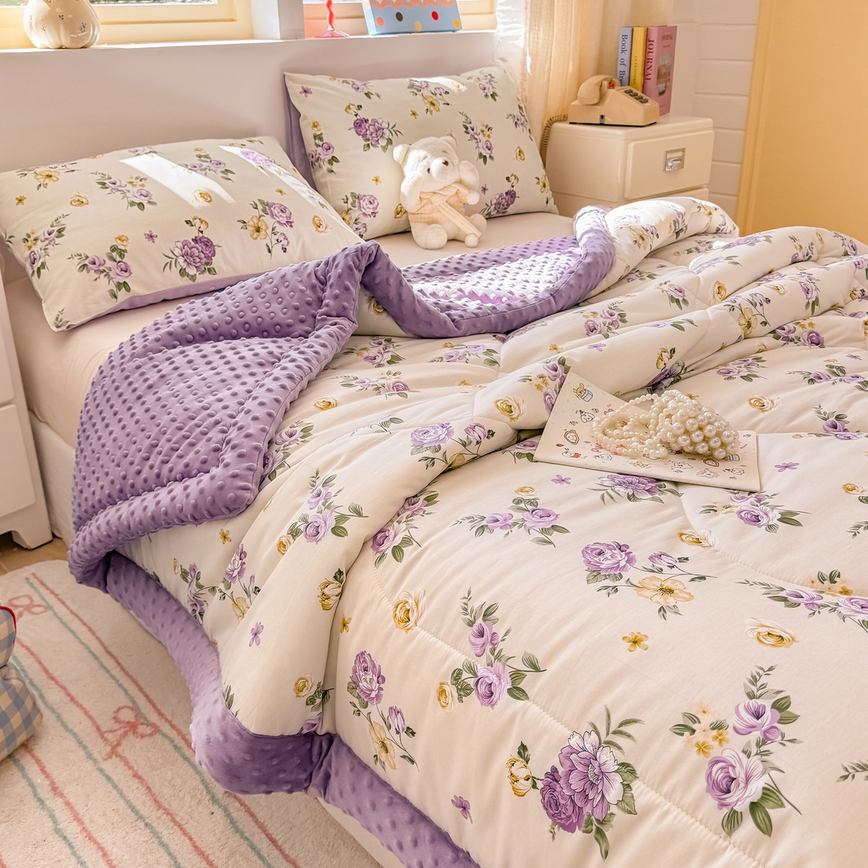 91家纺网 家纺一手货源 找家纺 黛妮雅2025新款全棉豆豆绒春秋被学生单双人被子被芯冬被（提供买家秀） 爱的花海