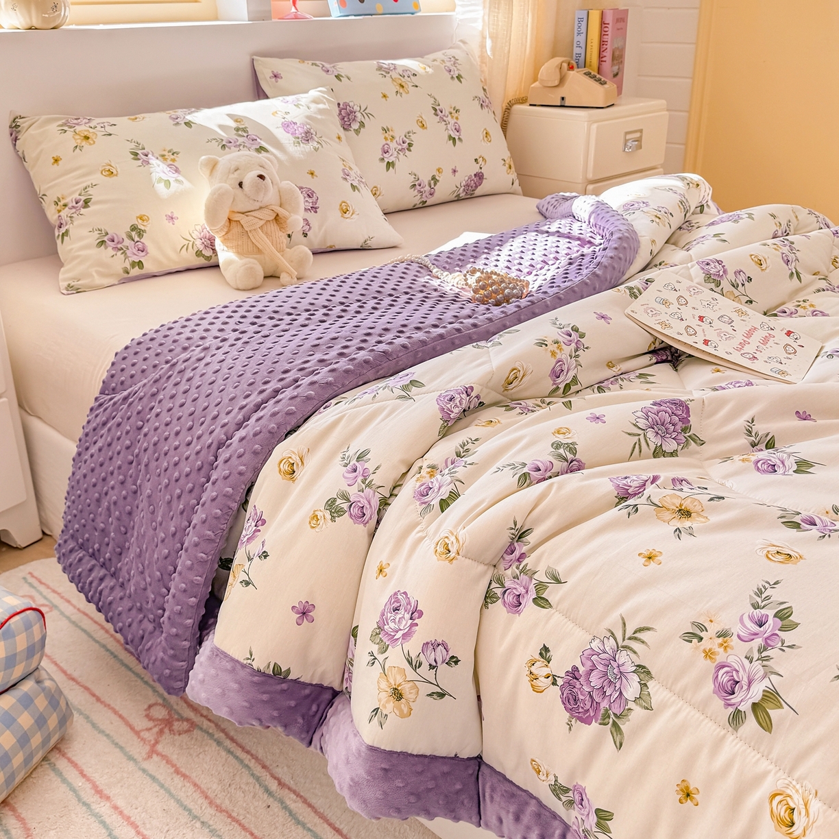 91家纺网 家纺一手货源 找家纺 黛妮雅2025新款全棉豆豆绒春秋被学生单双人被子被芯冬被（提供买家秀） 爱的花海