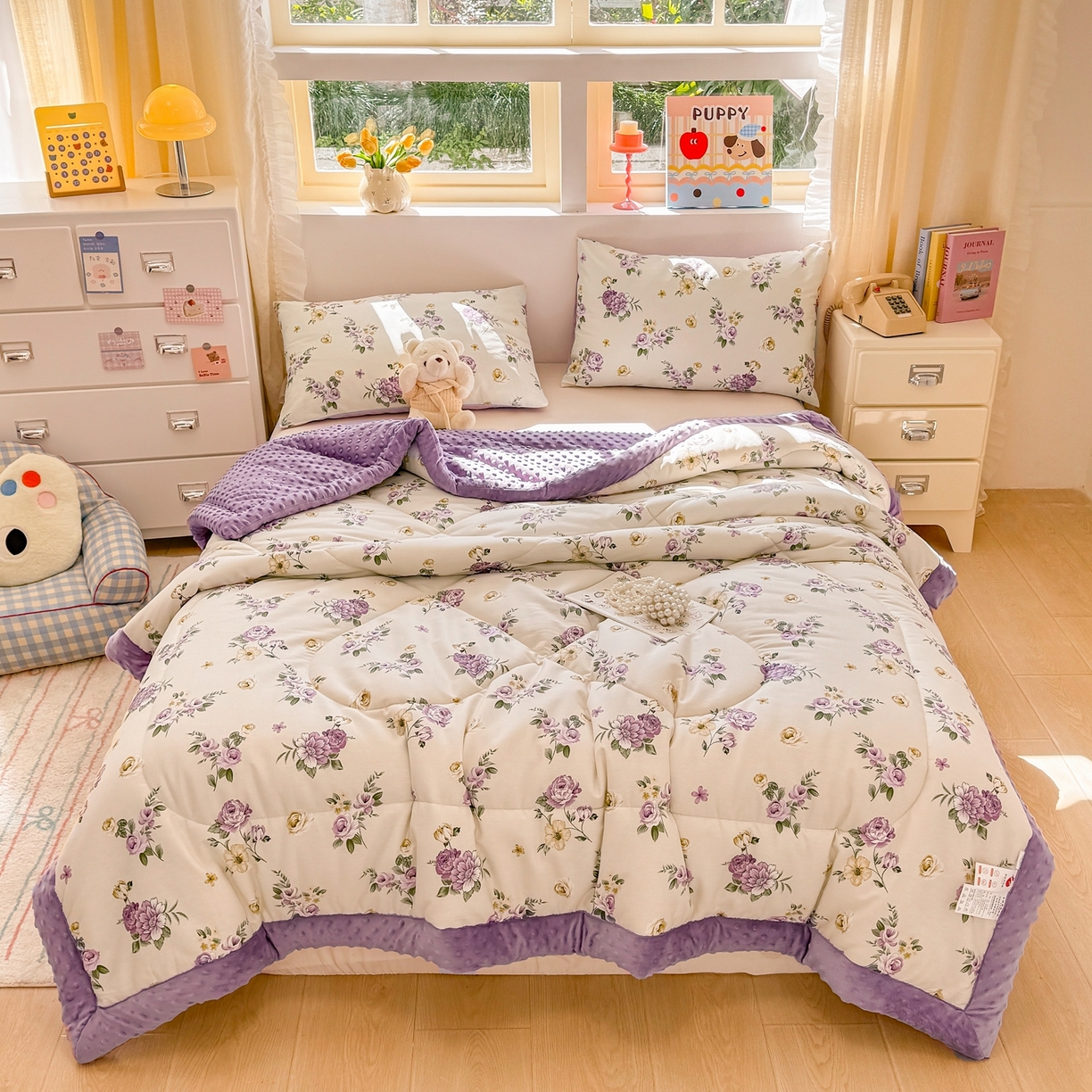 91家纺网 家纺一手货源 找家纺 黛妮雅2025新款全棉豆豆绒春秋被学生单双人被子被芯冬被（提供买家秀） 爱的花海