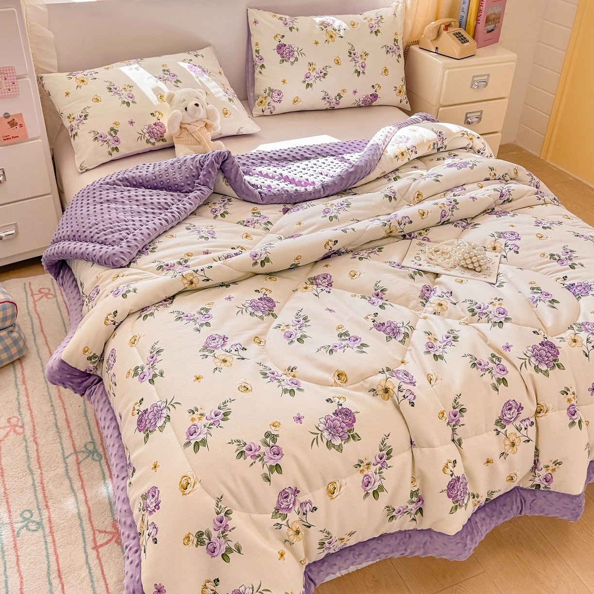 91家纺网 家纺一手货源 找家纺 黛妮雅2025新款全棉豆豆绒春秋被学生单双人被子被芯冬被（提供买家秀） 爱的花海