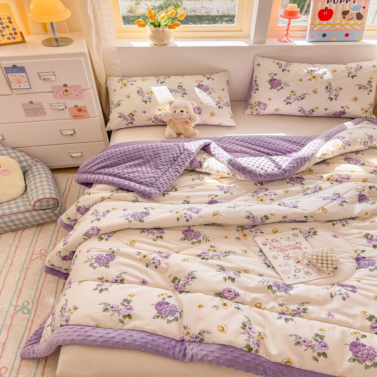 91家纺网 家纺一手货源 找家纺 黛妮雅2025新款全棉豆豆绒春秋被学生单双人被子被芯冬被（提供买家秀） 爱的花海