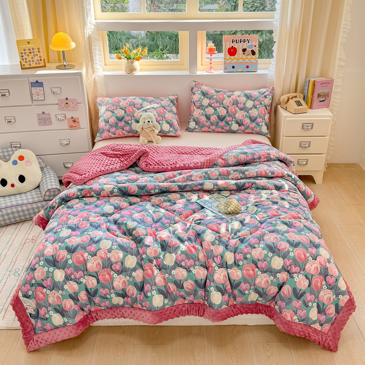 91家纺网 家纺一手货源 找家纺 黛妮雅2025新款全棉豆豆绒春秋被学生单双人被子被芯冬被（提供买家秀）花香丽影