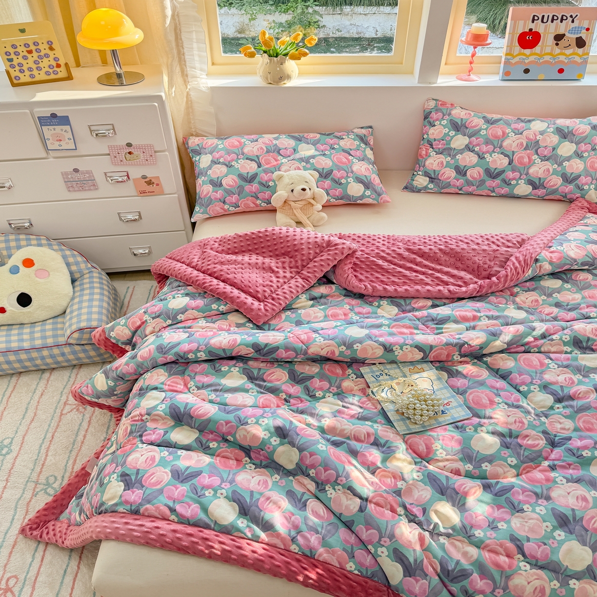 91家纺网 家纺一手货源 找家纺 黛妮雅2025新款全棉豆豆绒春秋被学生单双人被子被芯冬被（提供买家秀）花香丽影