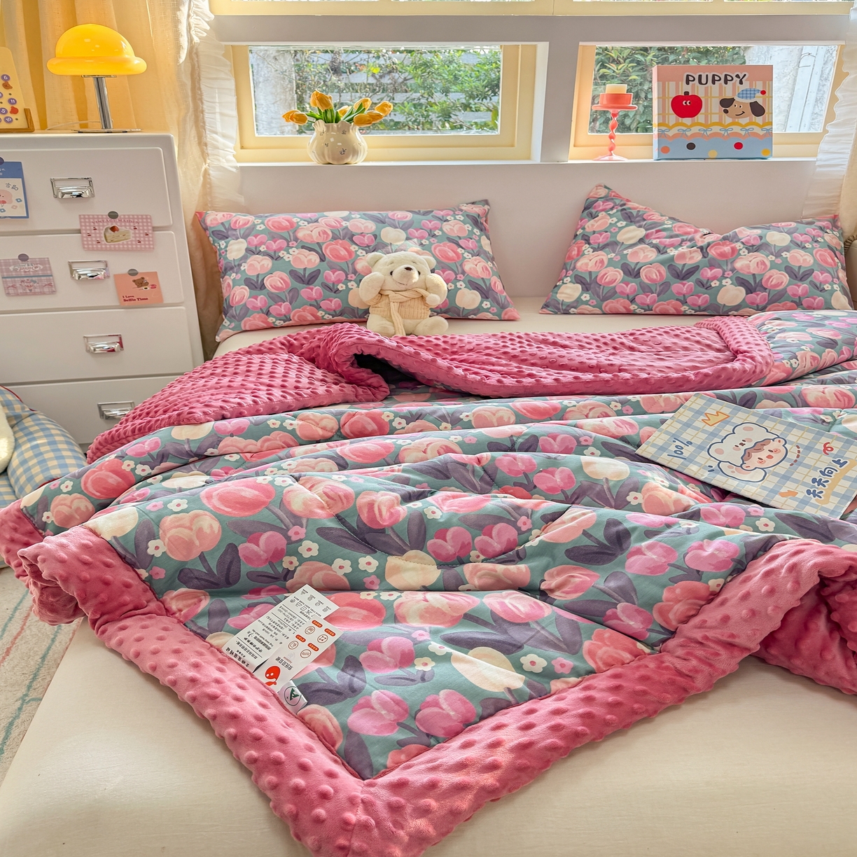 91家纺网 家纺一手货源 找家纺 黛妮雅2025新款全棉豆豆绒春秋被学生单双人被子被芯冬被（提供买家秀）花香丽影