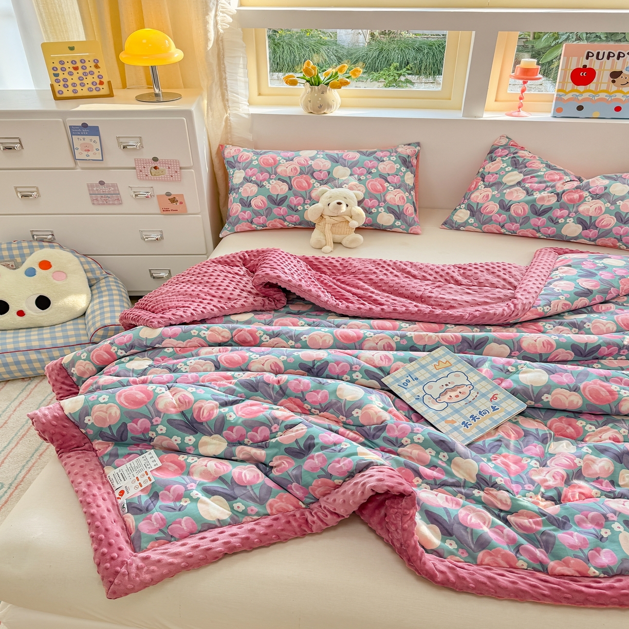 91家纺网 家纺一手货源 找家纺 黛妮雅2025新款全棉豆豆绒春秋被学生单双人被子被芯冬被（提供买家秀）花香丽影