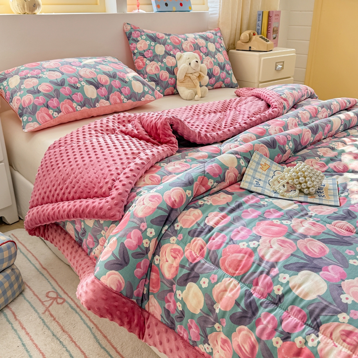 91家纺网 家纺一手货源 找家纺 黛妮雅2025新款全棉豆豆绒春秋被学生单双人被子被芯冬被（提供买家秀）花香丽影