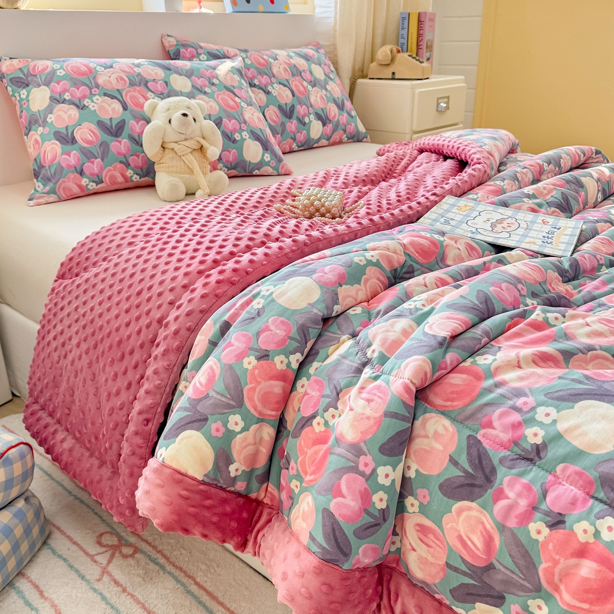 91家纺网 家纺一手货源 找家纺 黛妮雅2025新款全棉豆豆绒春秋被学生单双人被子被芯冬被（提供买家秀）花香丽影