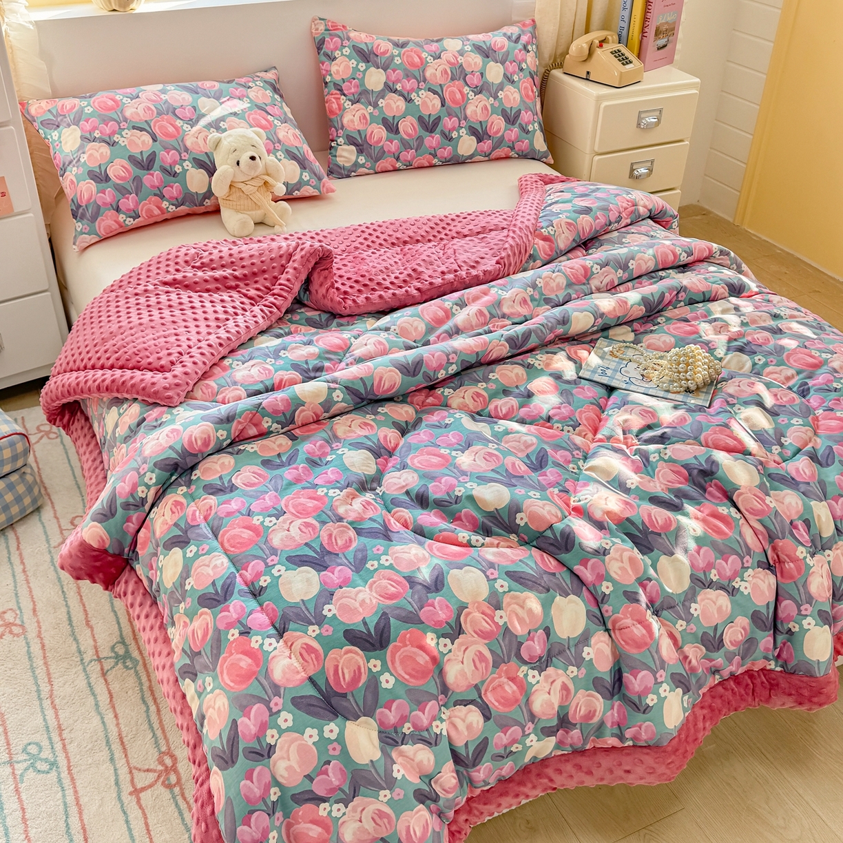 91家纺网 家纺一手货源 找家纺 黛妮雅2025新款全棉豆豆绒春秋被学生单双人被子被芯冬被（提供买家秀）花香丽影