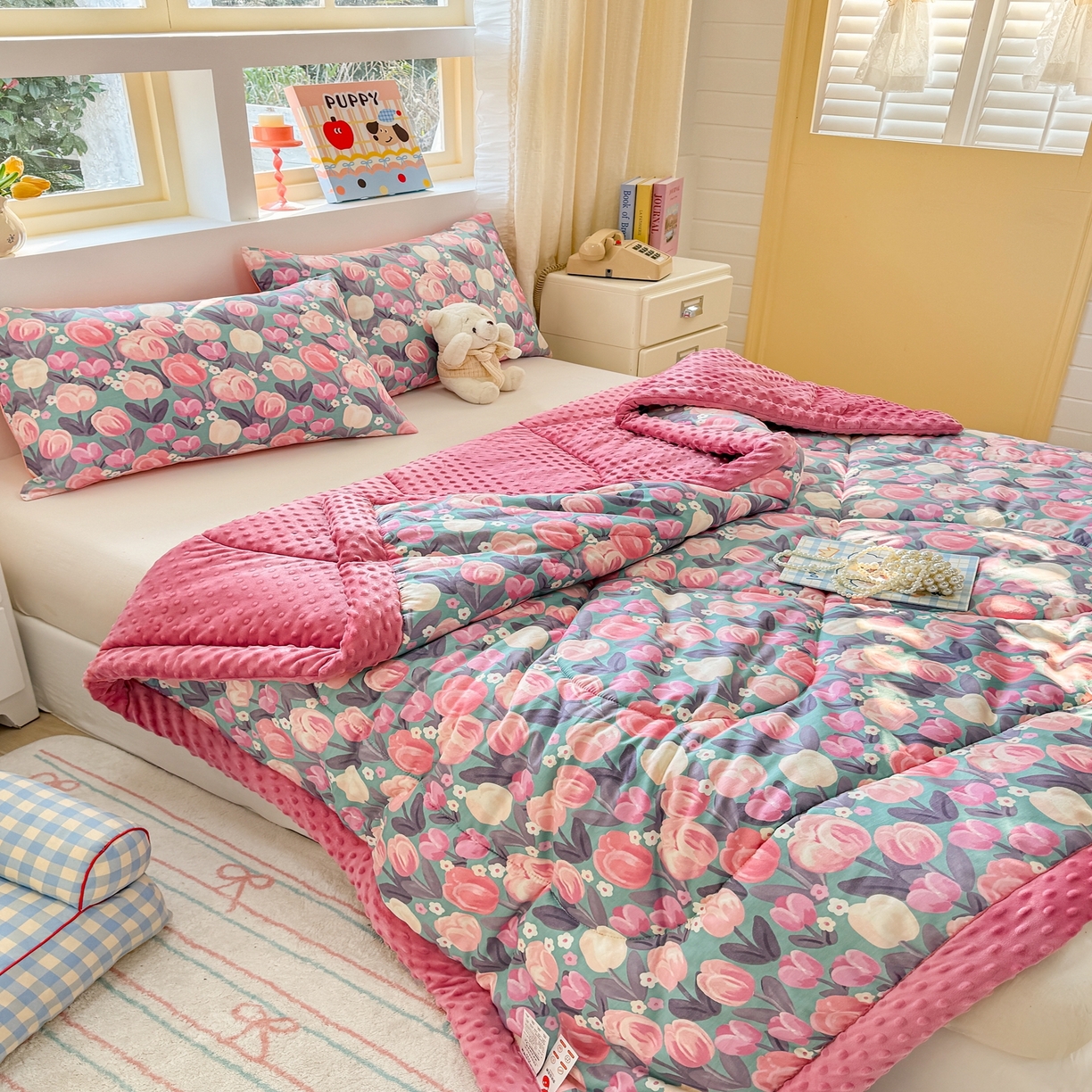 91家纺网 家纺一手货源 找家纺 黛妮雅2025新款全棉豆豆绒春秋被学生单双人被子被芯冬被（提供买家秀）花香丽影