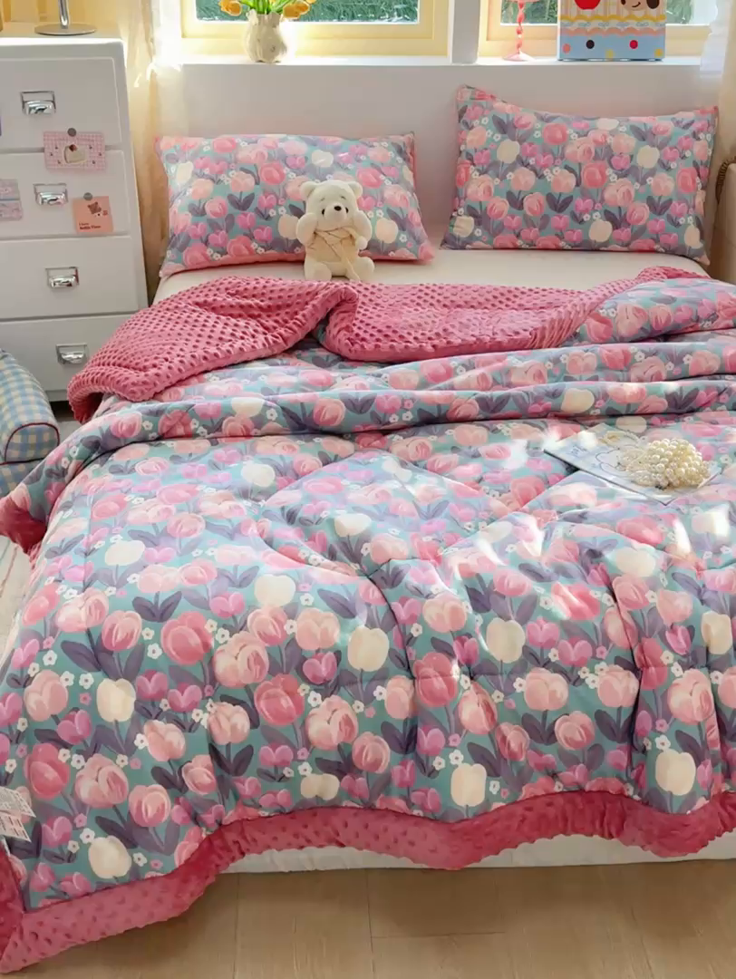 91家纺网 家纺一手货源 找家纺 黛妮雅2025新款全棉豆豆绒春秋被学生单双人被子被芯冬被（提供买家秀）花香丽影