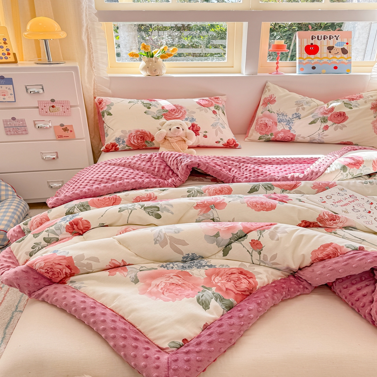 91家纺网 家纺一手货源 找家纺 黛妮雅2025新款全棉豆豆绒春秋被学生单双人被子被芯冬被（提供买家秀）锦上添花