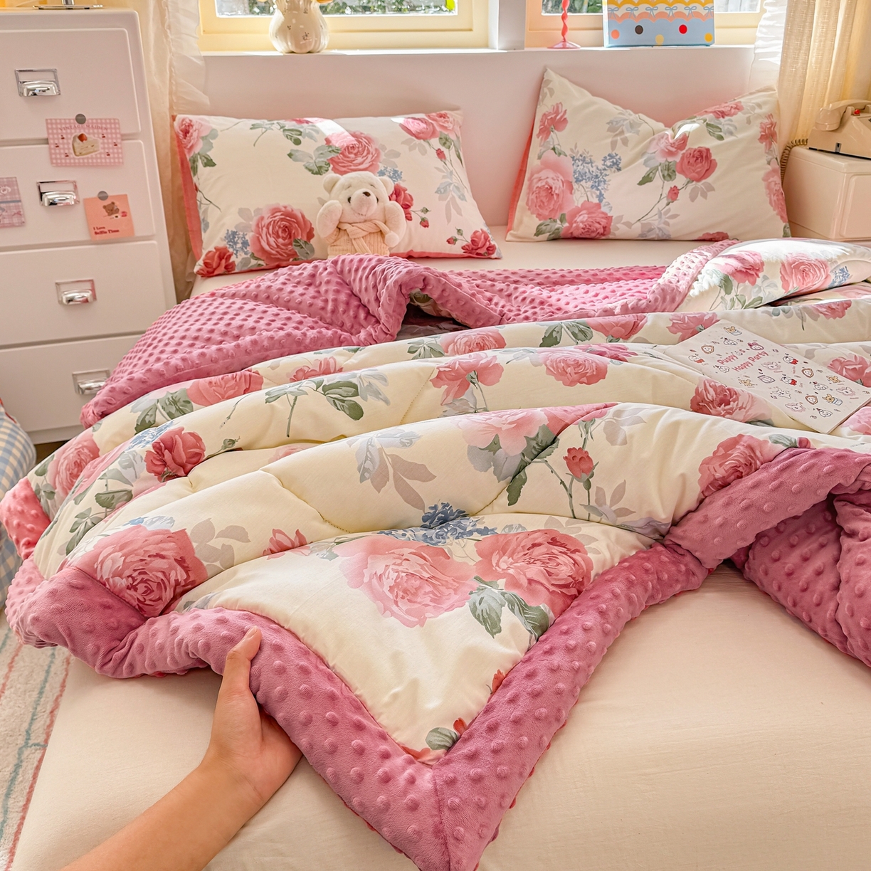 91家纺网 家纺一手货源 找家纺 黛妮雅2025新款全棉豆豆绒春秋被学生单双人被子被芯冬被（提供买家秀）锦上添花