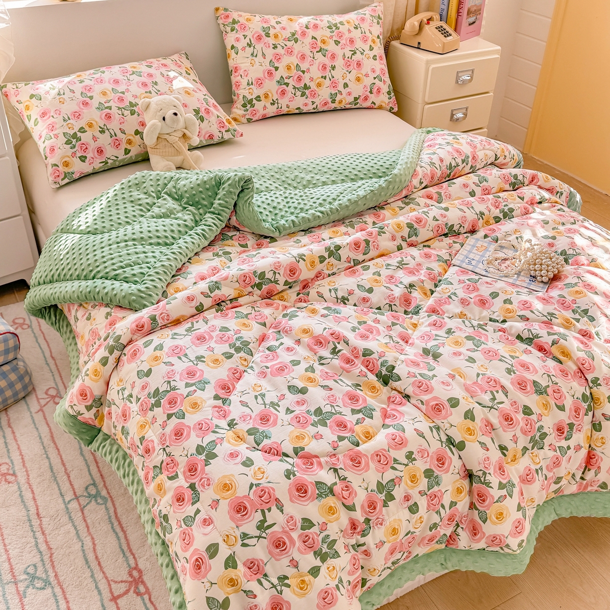 91家纺网 家纺一手货源 找家纺 黛妮雅2025新款全棉豆豆绒春秋被学生单双人被子被芯冬被（提供买家秀）玫瑰物语