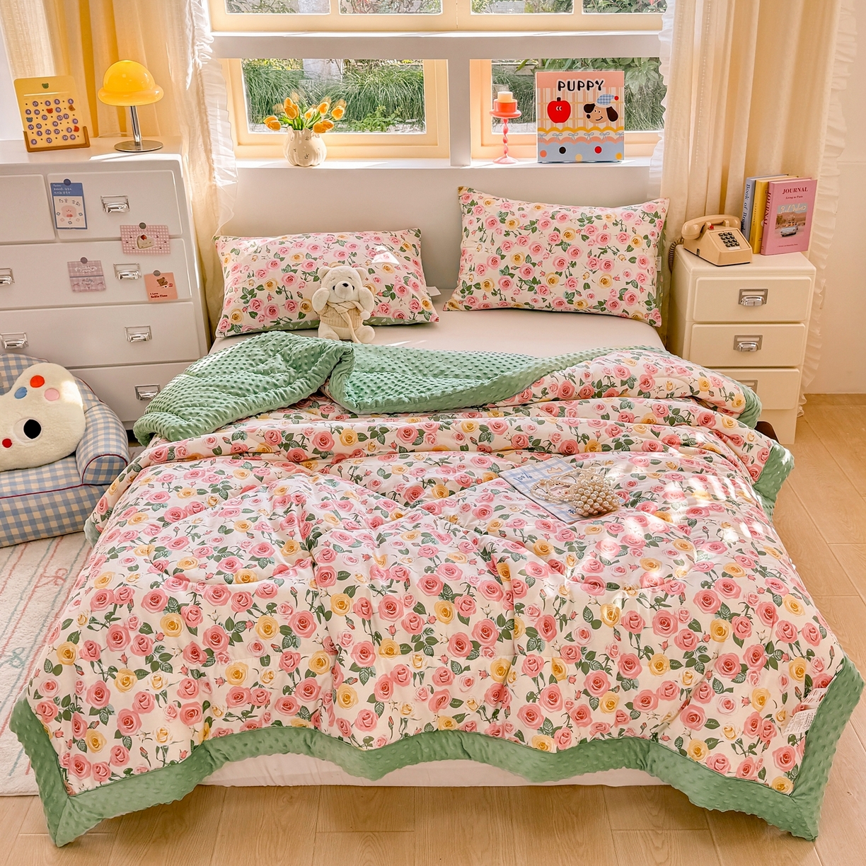 91家纺网 家纺一手货源 找家纺 黛妮雅2025新款全棉豆豆绒春秋被学生单双人被子被芯冬被（提供买家秀）玫瑰物语