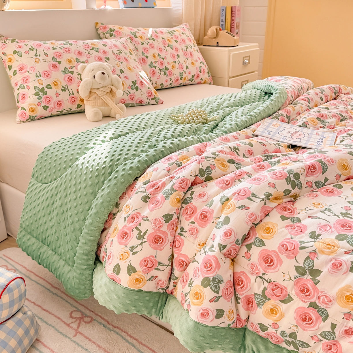 91家纺网 家纺一手货源 找家纺 黛妮雅2025新款全棉豆豆绒春秋被学生单双人被子被芯冬被（提供买家秀）玫瑰物语