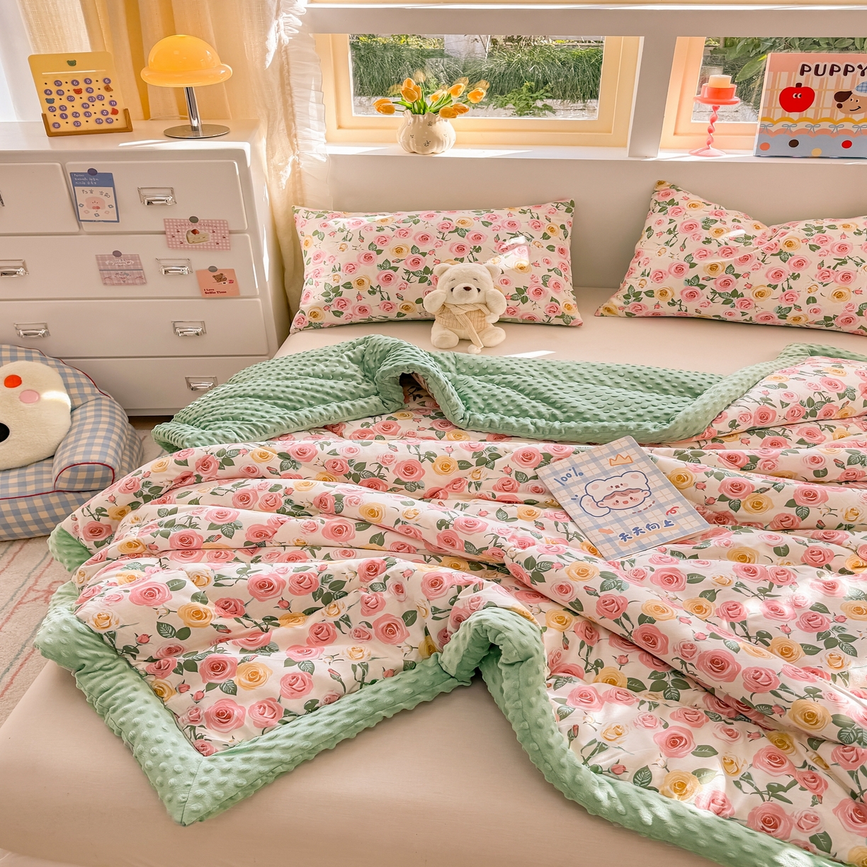 91家纺网 家纺一手货源 找家纺 黛妮雅2025新款全棉豆豆绒春秋被学生单双人被子被芯冬被（提供买家秀）玫瑰物语