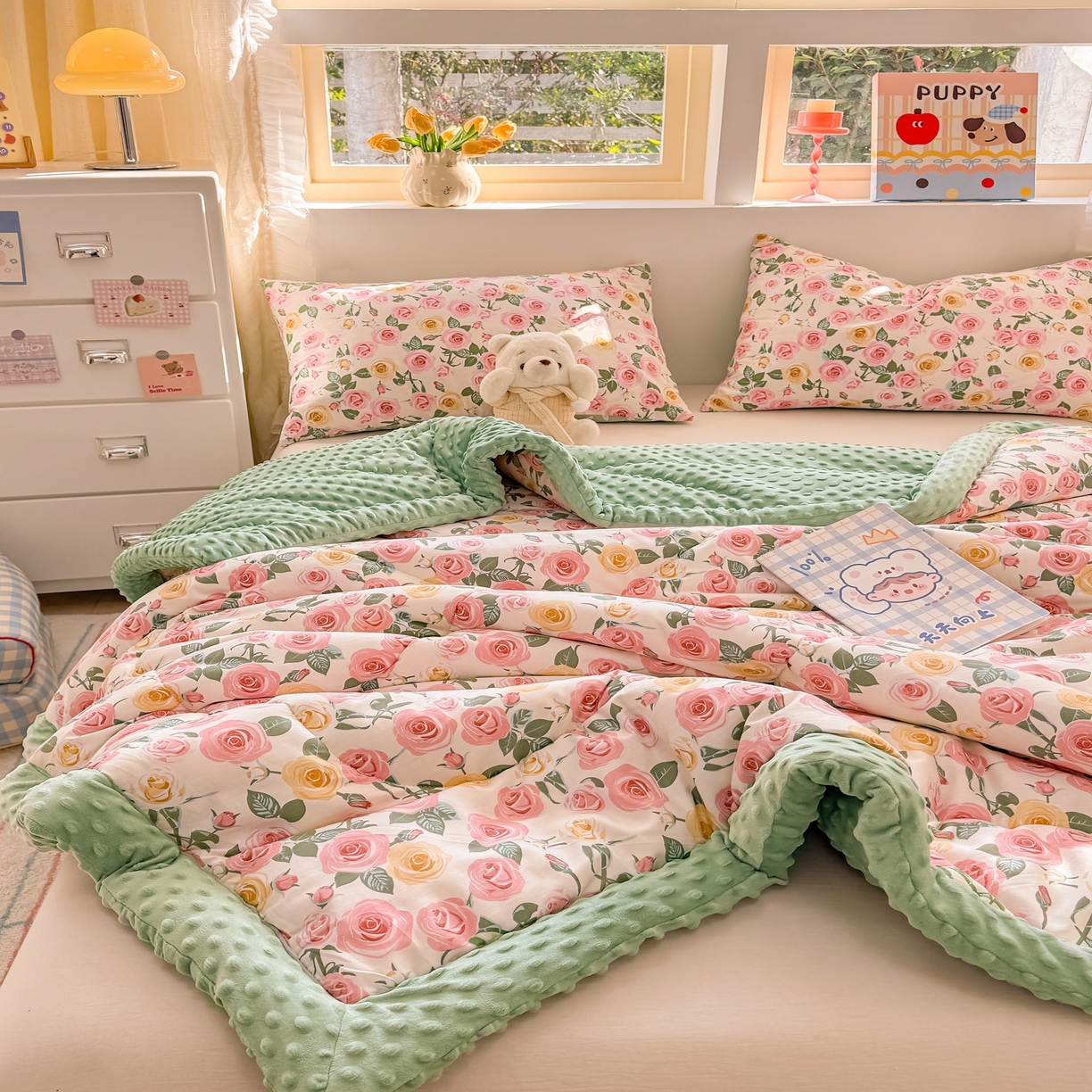 91家纺网 家纺一手货源 找家纺 黛妮雅2025新款全棉豆豆绒春秋被学生单双人被子被芯冬被（提供买家秀）玫瑰物语