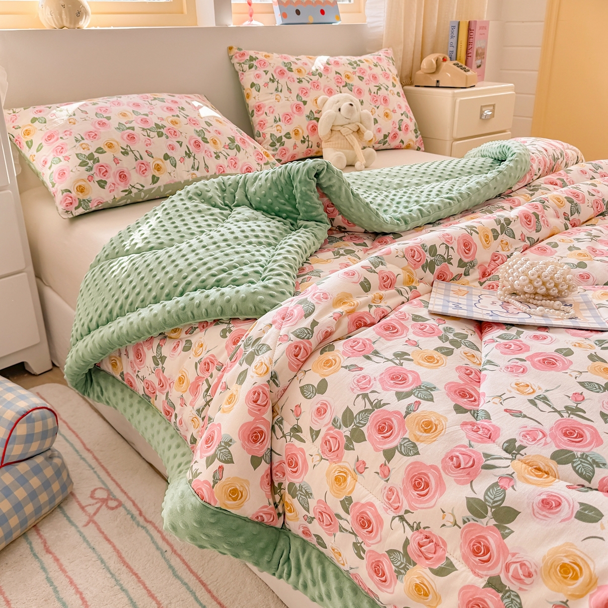 91家纺网 家纺一手货源 找家纺 黛妮雅2025新款全棉豆豆绒春秋被学生单双人被子被芯冬被（提供买家秀）玫瑰物语