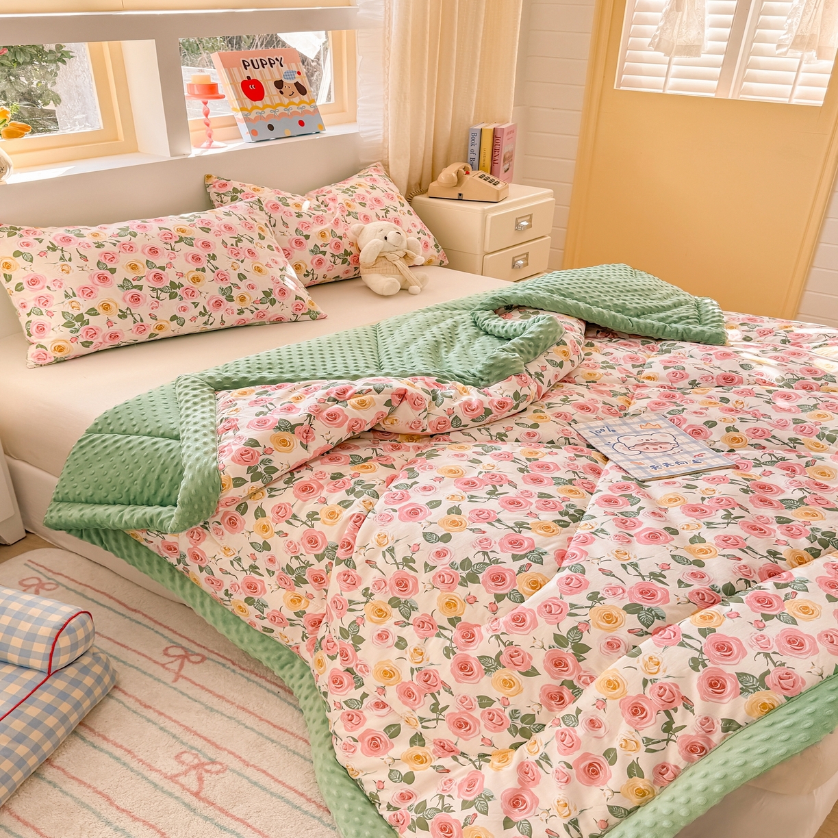 91家纺网 家纺一手货源 找家纺 黛妮雅2025新款全棉豆豆绒春秋被学生单双人被子被芯冬被（提供买家秀）玫瑰物语