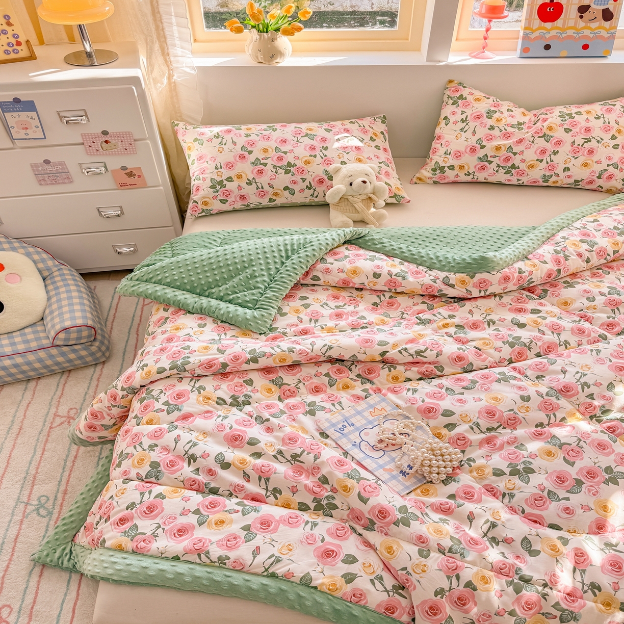 91家纺网 家纺一手货源 找家纺 黛妮雅2025新款全棉豆豆绒春秋被学生单双人被子被芯冬被（提供买家秀）玫瑰物语