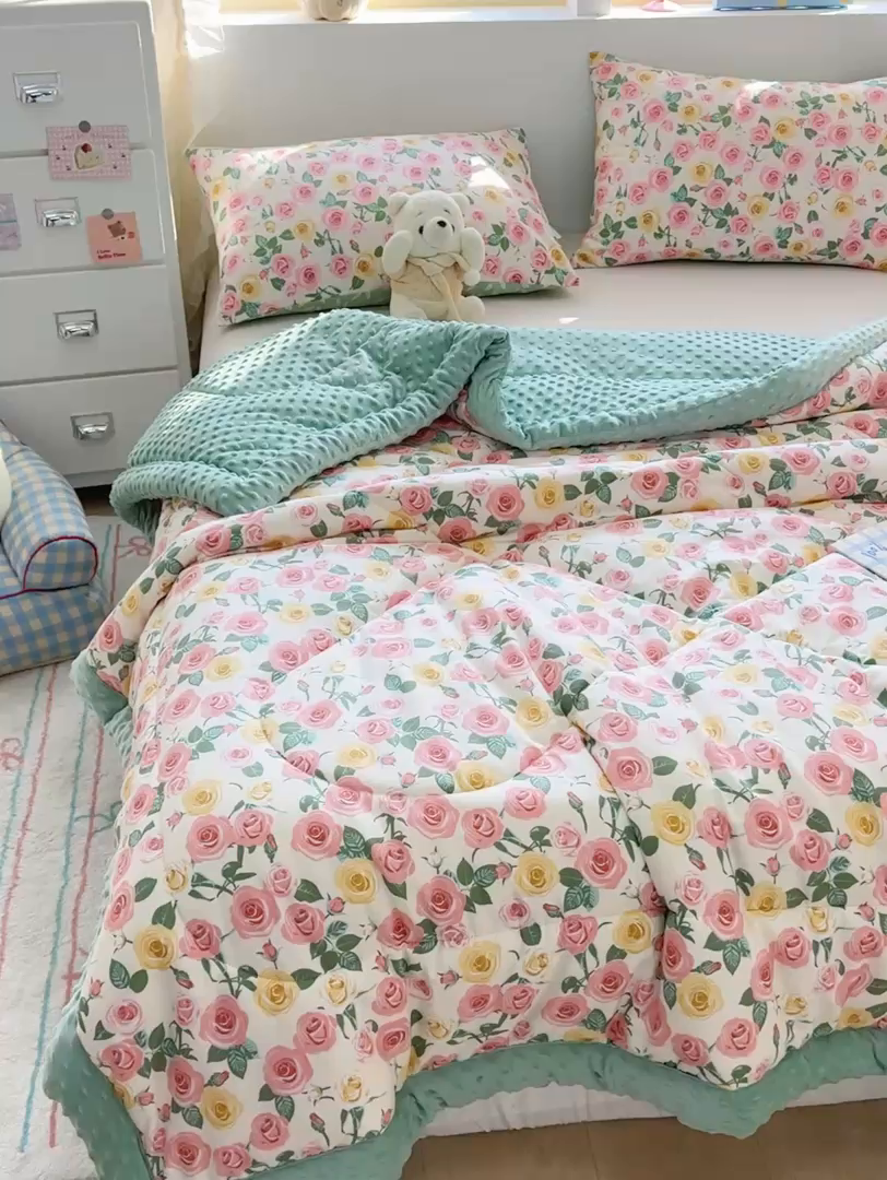 91家纺网 家纺一手货源 找家纺 黛妮雅2025新款全棉豆豆绒春秋被学生单双人被子被芯冬被（提供买家秀）玫瑰物语
