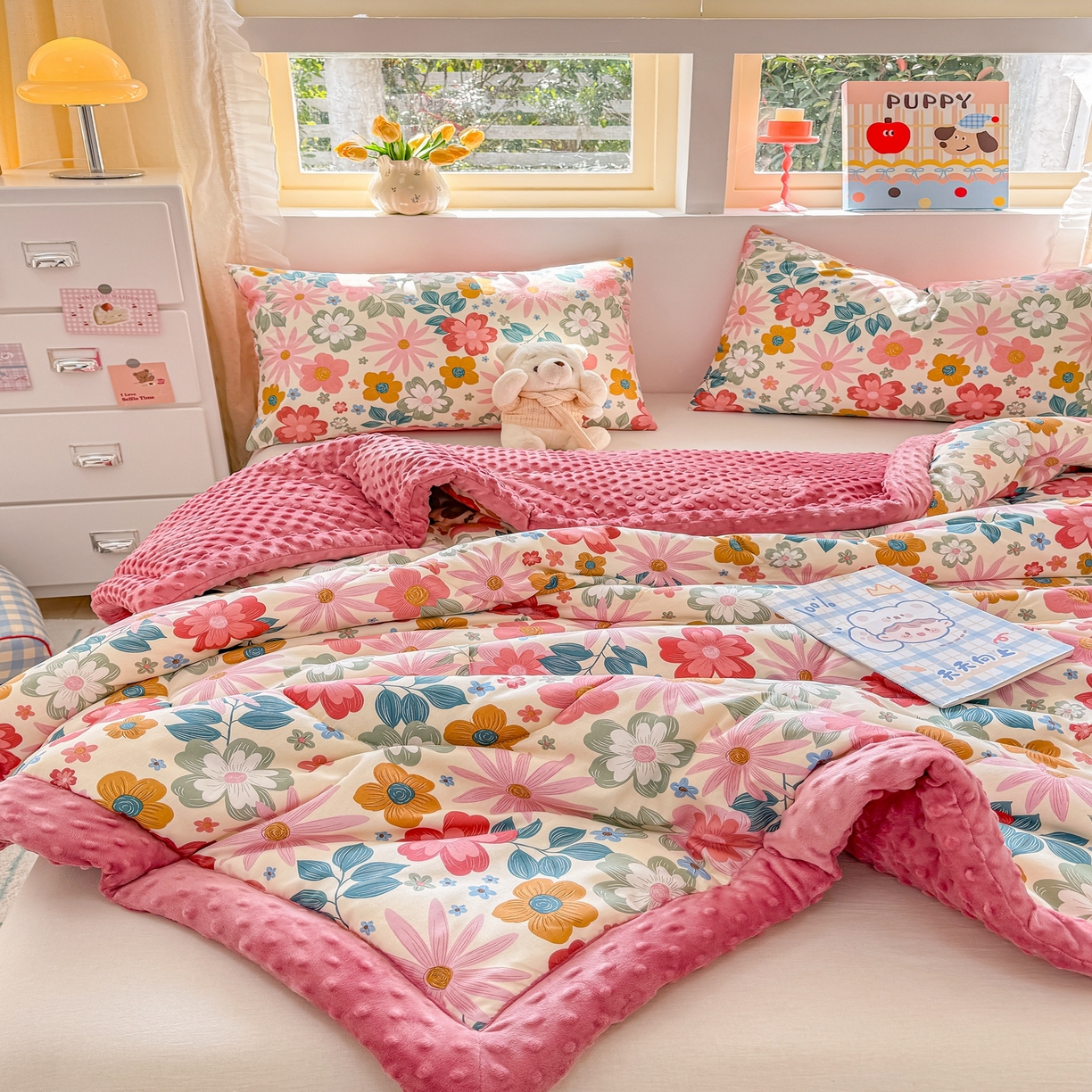 91家纺网 家纺一手货源 找家纺 黛妮雅2025新款全棉豆豆绒春秋被学生单双人被子被芯冬被（提供买家秀）米兰春天