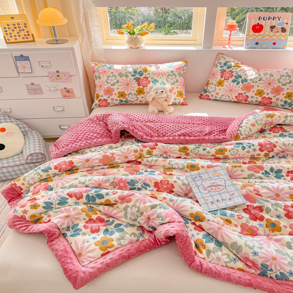 91家纺网 家纺一手货源 找家纺 黛妮雅2025新款全棉豆豆绒春秋被学生单双人被子被芯冬被（提供买家秀）米兰春天