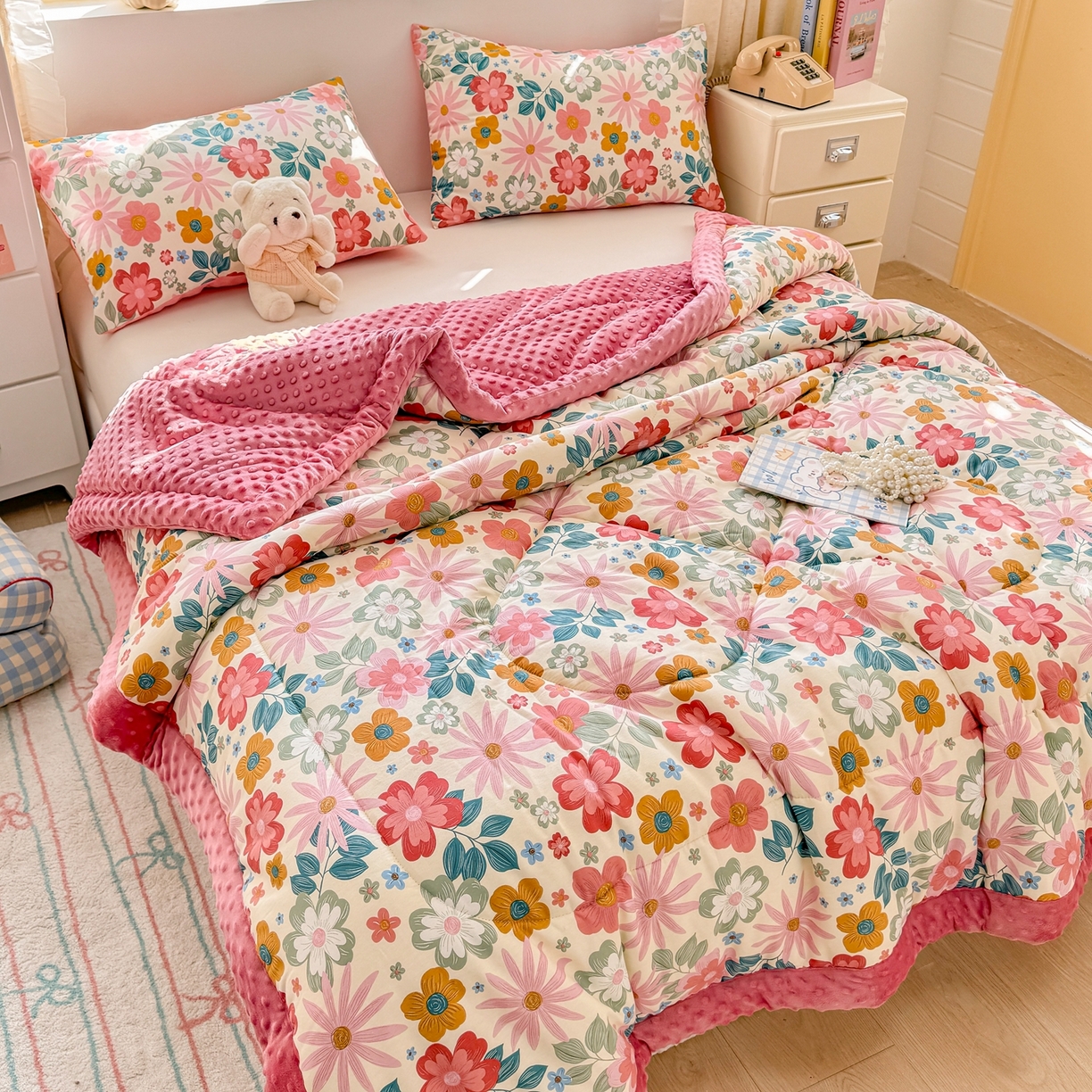 91家纺网 家纺一手货源 找家纺 黛妮雅2025新款全棉豆豆绒春秋被学生单双人被子被芯冬被（提供买家秀）米兰春天