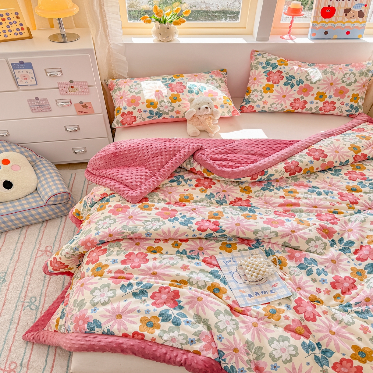 91家纺网 家纺一手货源 找家纺 黛妮雅2025新款全棉豆豆绒春秋被学生单双人被子被芯冬被（提供买家秀）米兰春天