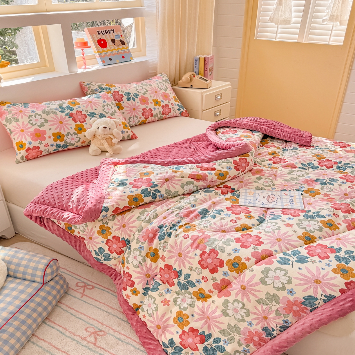 91家纺网 家纺一手货源 找家纺 黛妮雅2025新款全棉豆豆绒春秋被学生单双人被子被芯冬被（提供买家秀）米兰春天