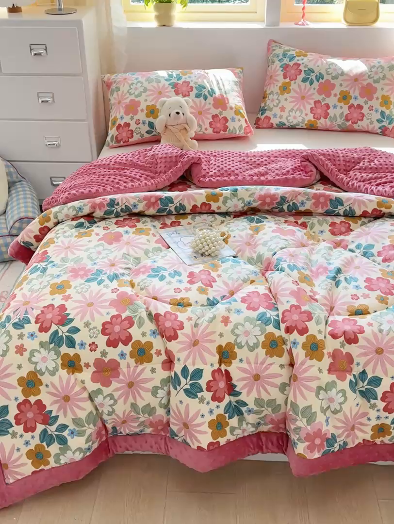 91家纺网 家纺一手货源 找家纺 黛妮雅2025新款全棉豆豆绒春秋被学生单双人被子被芯冬被（提供买家秀）米兰春天