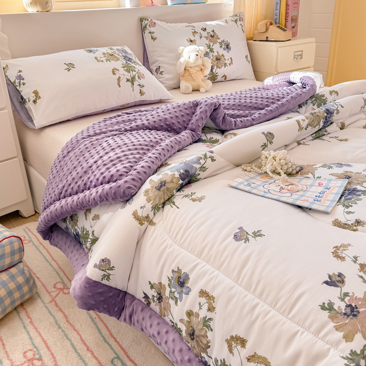 91家纺网 家纺一手货源 找家纺 黛妮雅2025新款全棉豆豆绒春秋被学生单双人被子被芯冬被（提供买家秀）陌上花开