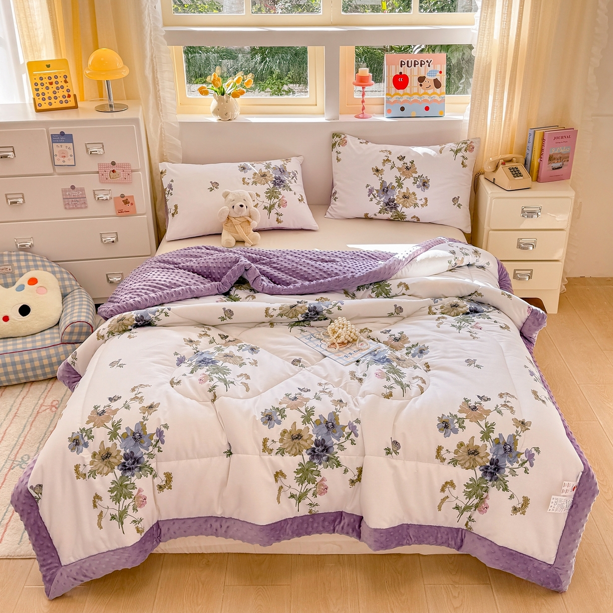 91家纺网 家纺一手货源 找家纺 黛妮雅2025新款全棉豆豆绒春秋被学生单双人被子被芯冬被（提供买家秀）陌上花开