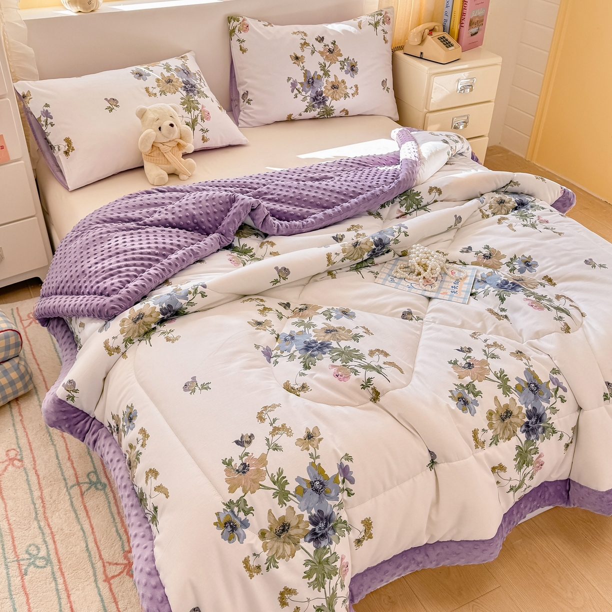 91家纺网 家纺一手货源 找家纺 黛妮雅2025新款全棉豆豆绒春秋被学生单双人被子被芯冬被（提供买家秀）陌上花开