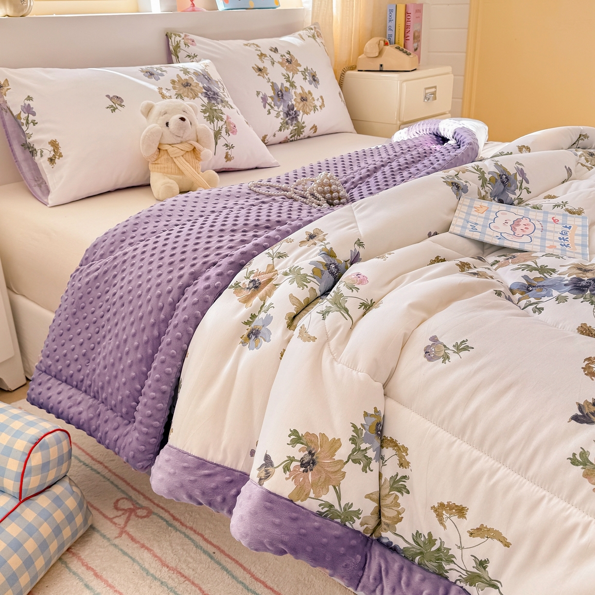 91家纺网 家纺一手货源 找家纺 黛妮雅2025新款全棉豆豆绒春秋被学生单双人被子被芯冬被（提供买家秀）陌上花开