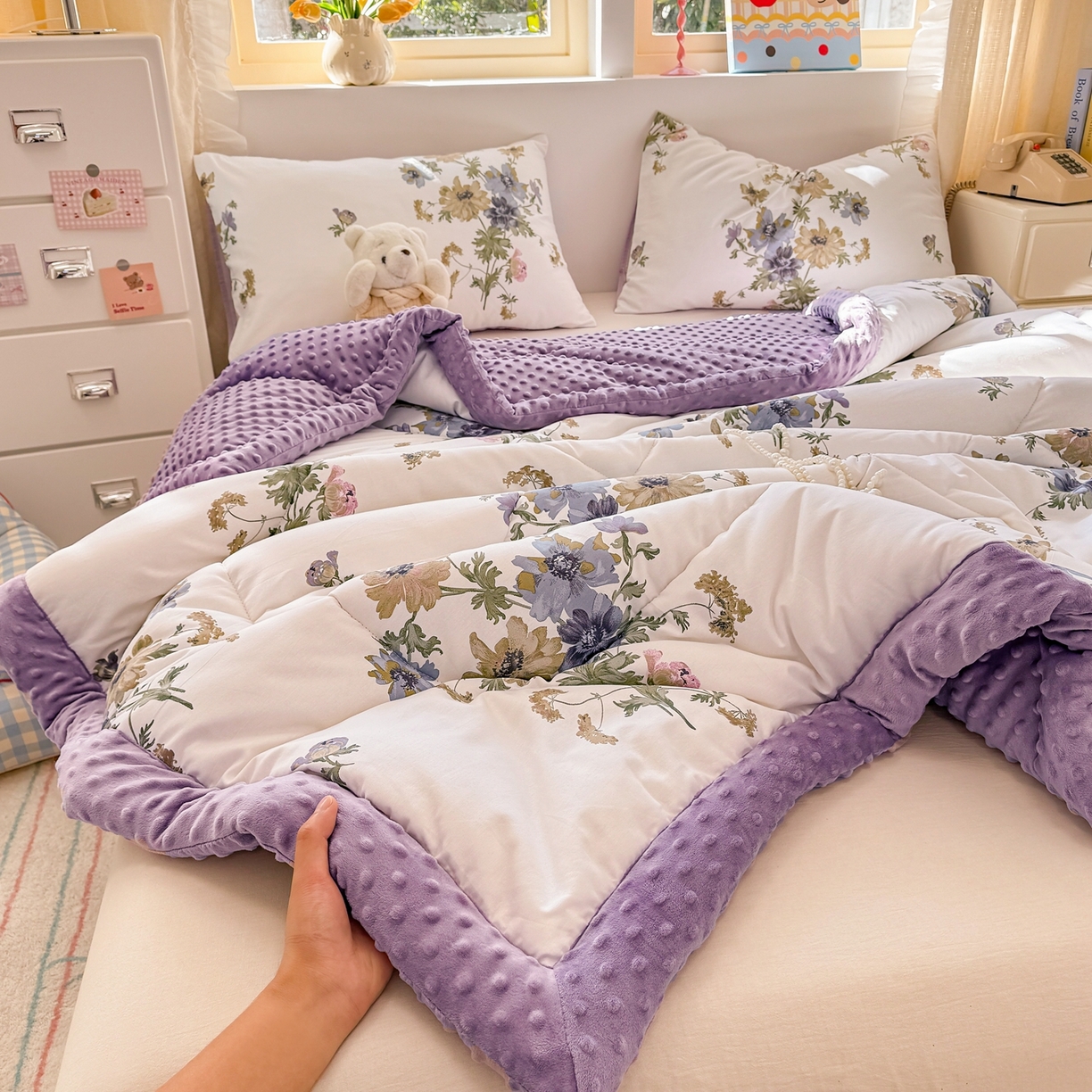 91家纺网 家纺一手货源 找家纺 黛妮雅2025新款全棉豆豆绒春秋被学生单双人被子被芯冬被（提供买家秀）陌上花开