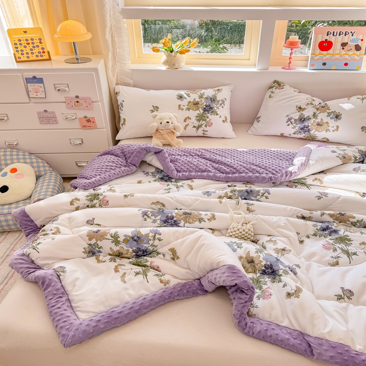 91家纺网 家纺一手货源 找家纺 黛妮雅2025新款全棉豆豆绒春秋被学生单双人被子被芯冬被（提供买家秀）陌上花开