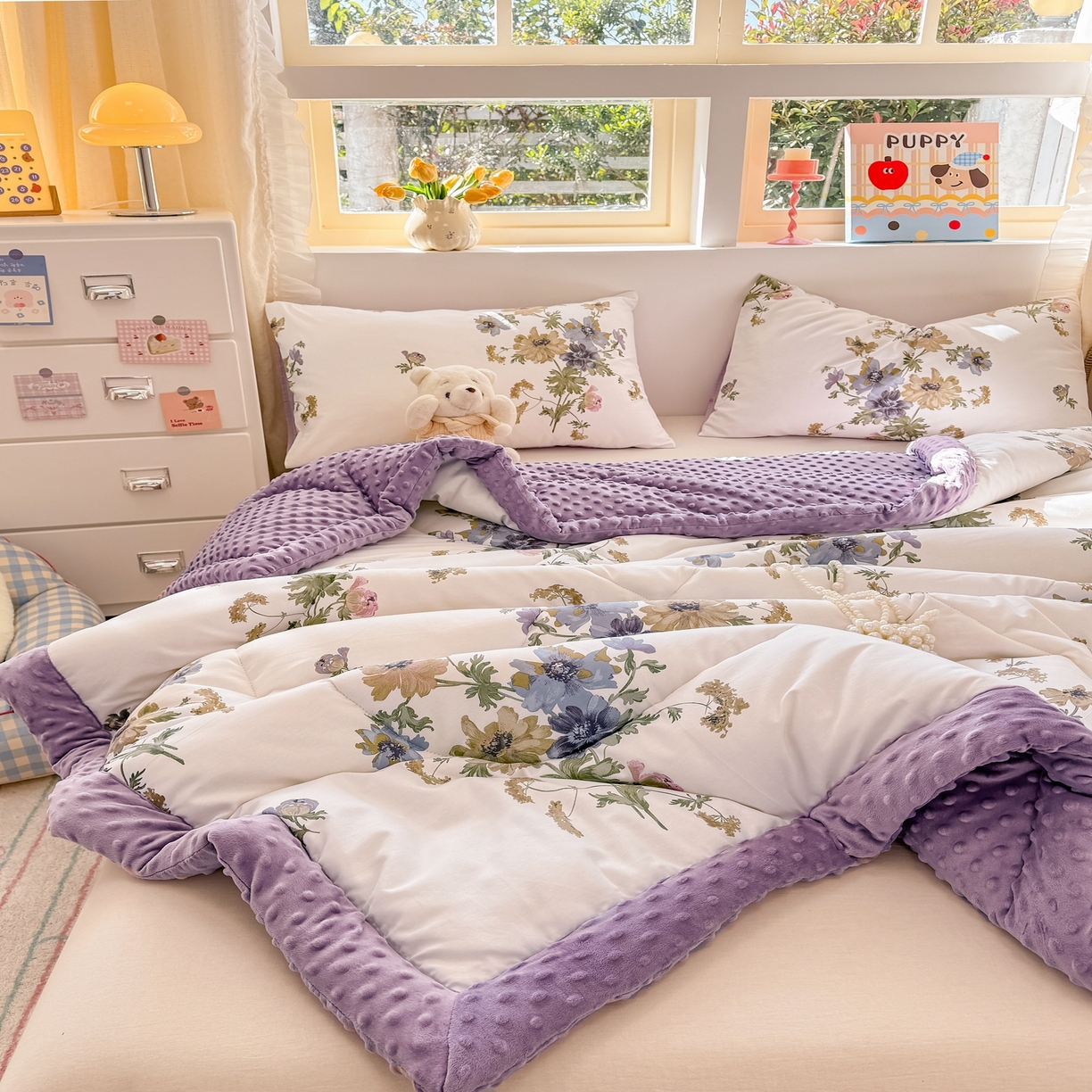 91家纺网 家纺一手货源 找家纺 黛妮雅2025新款全棉豆豆绒春秋被学生单双人被子被芯冬被（提供买家秀）陌上花开