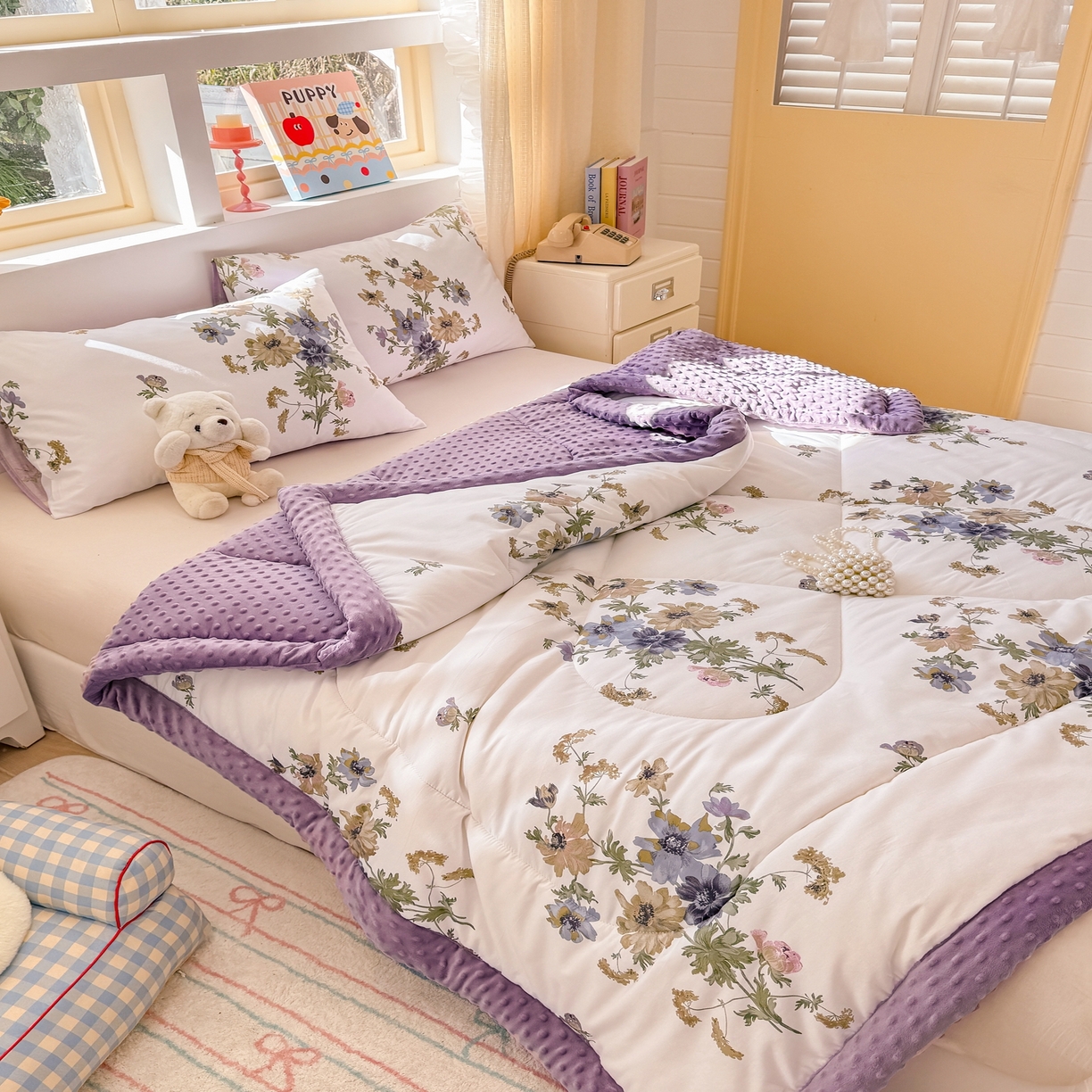 91家纺网 家纺一手货源 找家纺 黛妮雅2025新款全棉豆豆绒春秋被学生单双人被子被芯冬被（提供买家秀）陌上花开