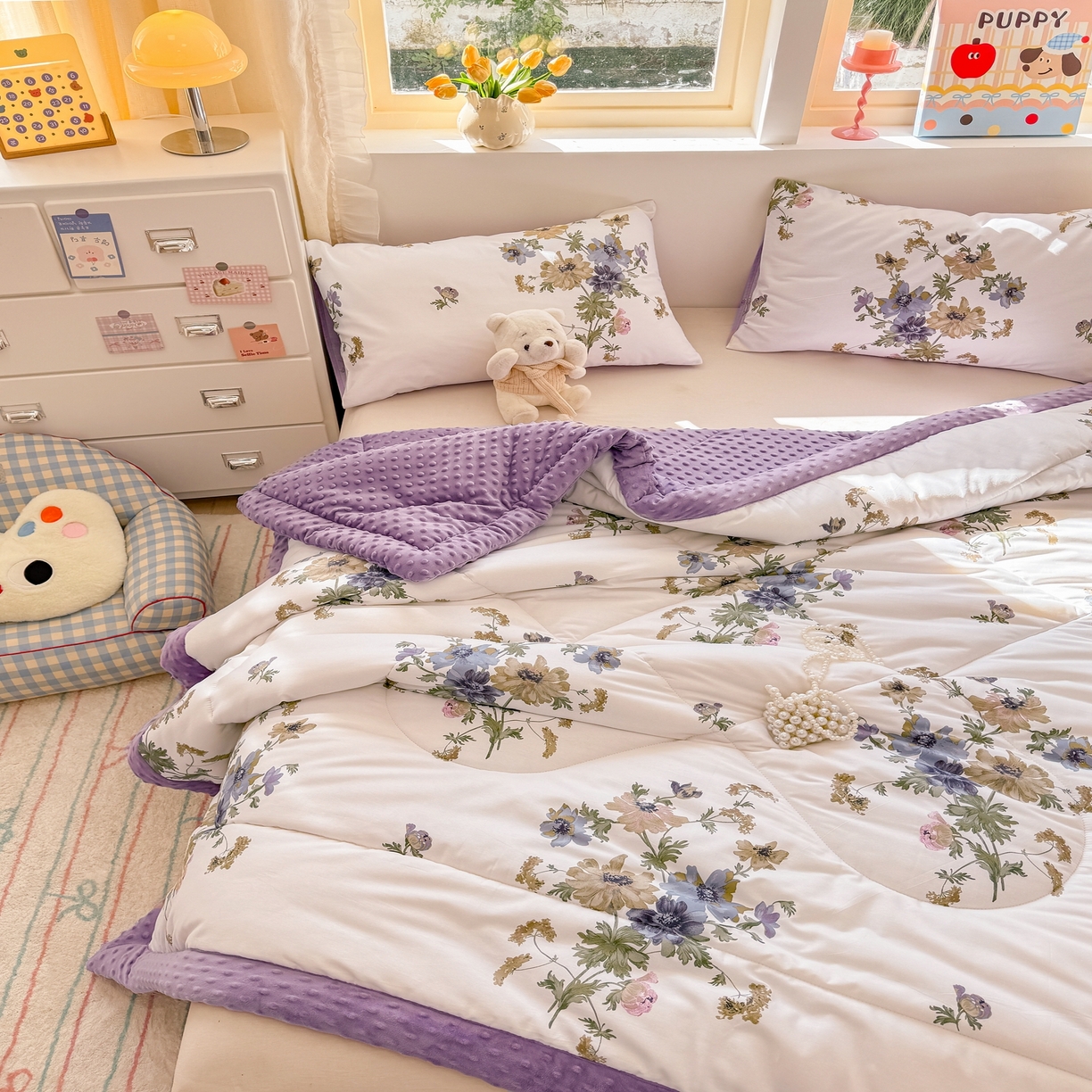 91家纺网 家纺一手货源 找家纺 黛妮雅2025新款全棉豆豆绒春秋被学生单双人被子被芯冬被（提供买家秀）陌上花开