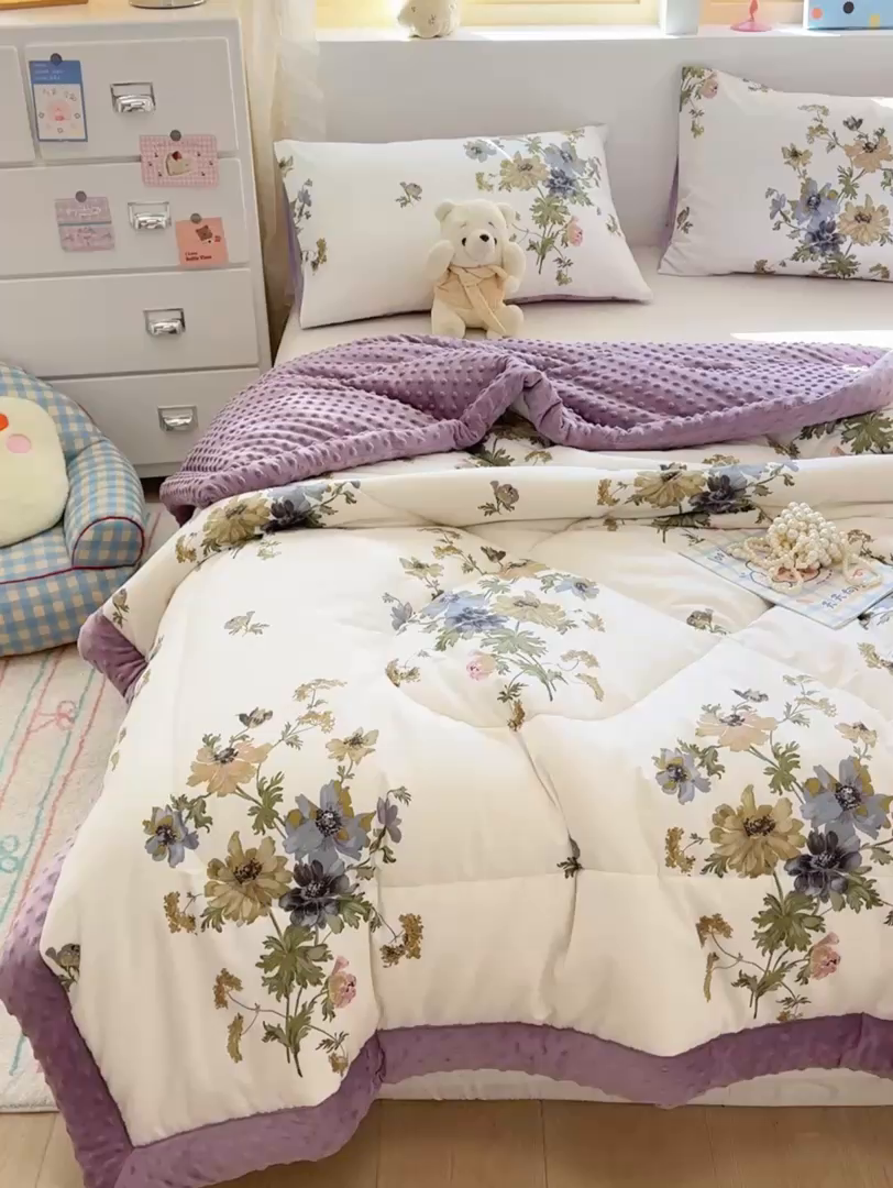91家纺网 家纺一手货源 找家纺 黛妮雅2025新款全棉豆豆绒春秋被学生单双人被子被芯冬被（提供买家秀）陌上花开