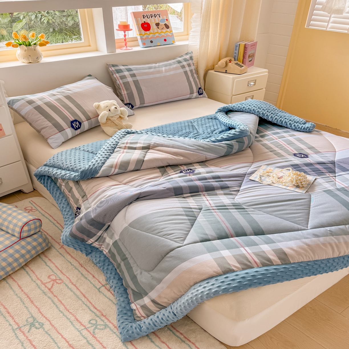 91家纺网 家纺一手货源 找家纺 黛妮雅2025新款全棉豆豆绒春秋被学生单双人被子被芯冬被（提供买家秀）自由品格