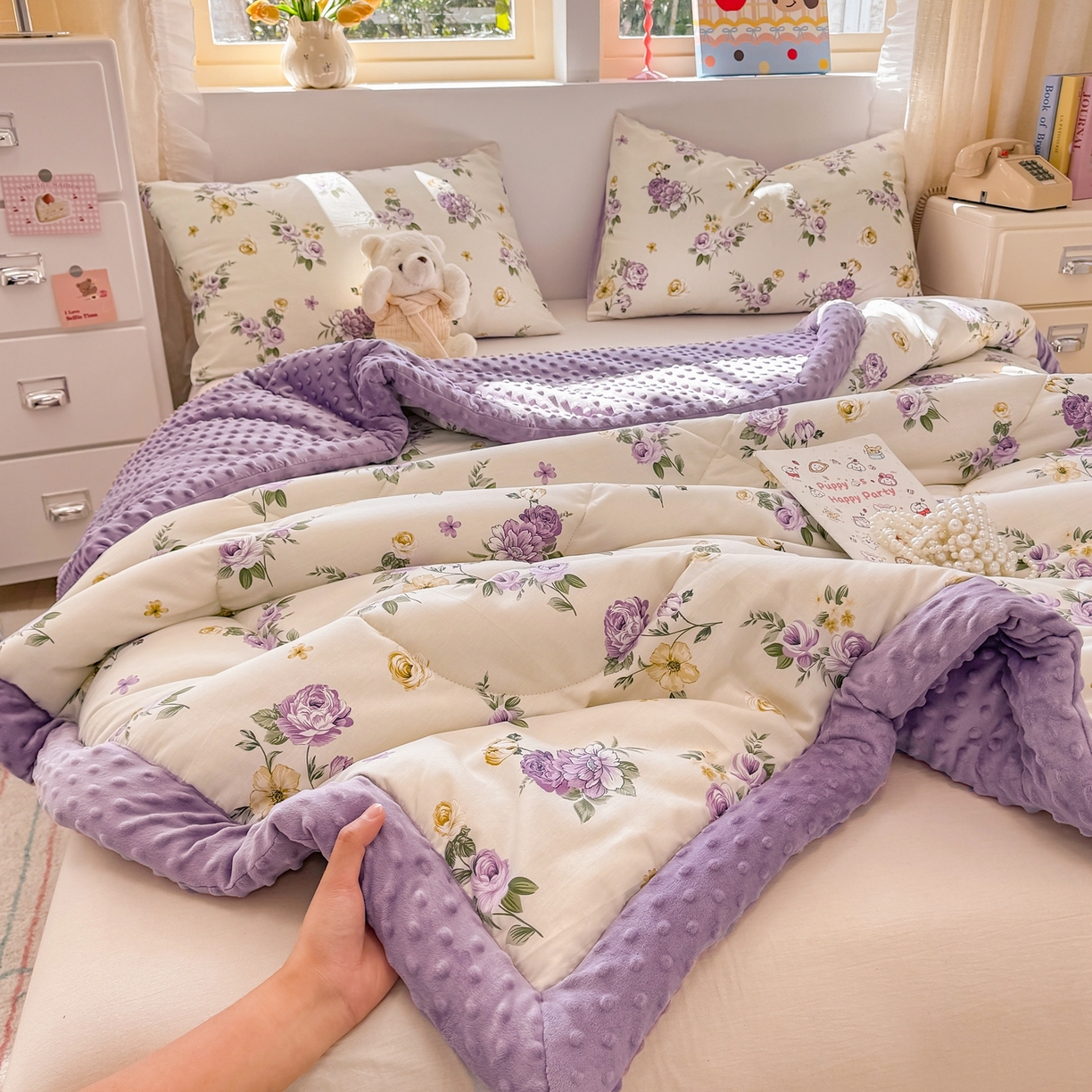 91家纺网 家纺一手货源 找家纺 （总）黛妮雅2025新款全棉豆豆绒春秋被学生单双人被子被芯冬被（提供买家秀）