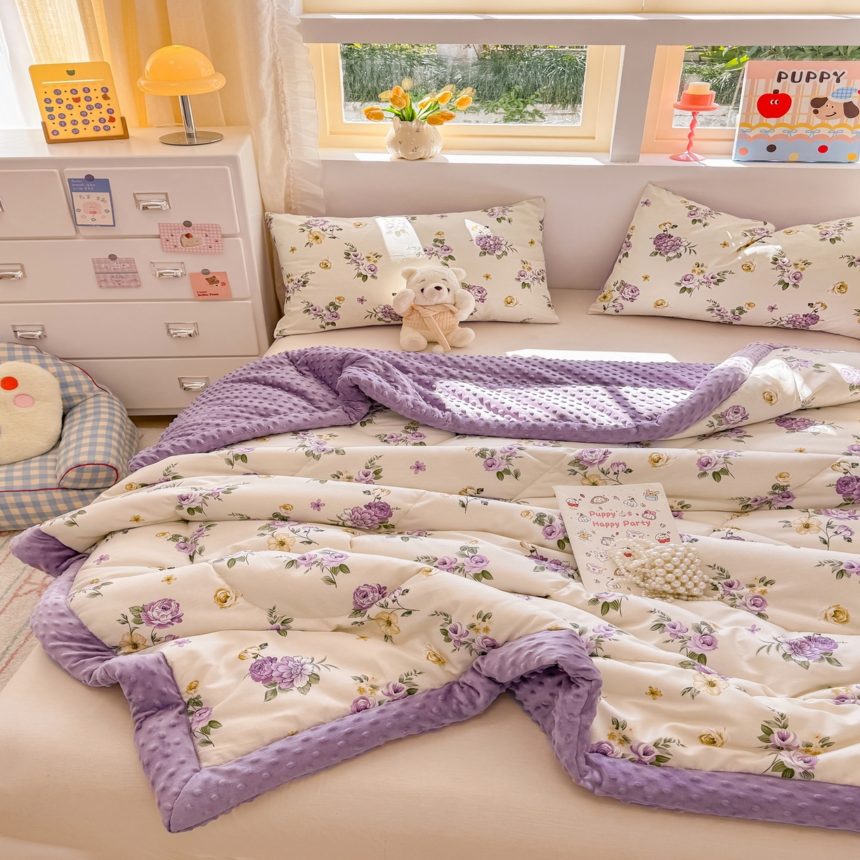 91家纺网 家纺一手货源 找家纺 （总）黛妮雅2025新款全棉豆豆绒春秋被学生单双人被子被芯冬被（提供买家秀）